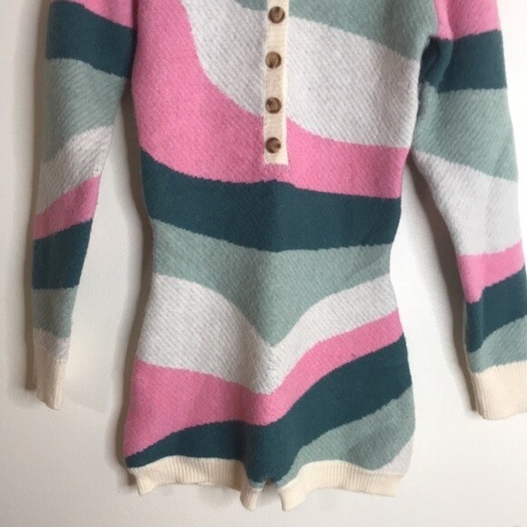 Fashion nova heather printed sweater romper pink combo outfit size small cozy - Picture 4 of 13